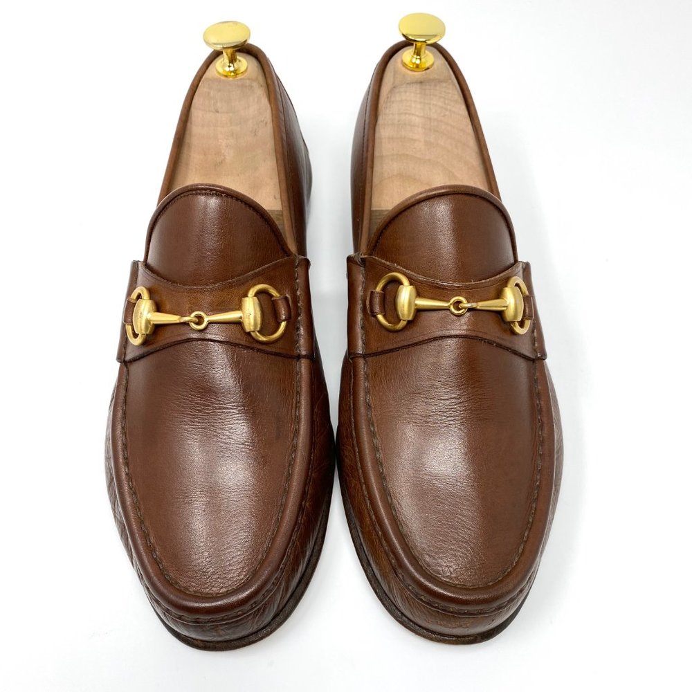 GUCCI Brown Leather Gold Bit Luxury Loafer - Picture 2 of 12